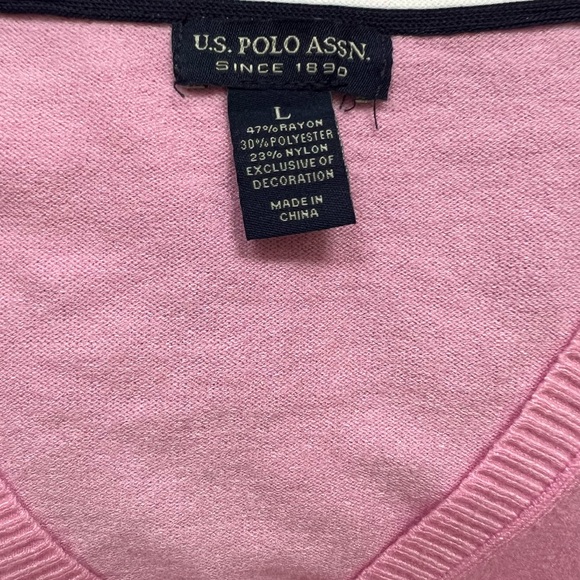 U.S. Polo Assn. Pink V-Neck Sweater Logo rayon polyester nylon woman’s large - Picture 6 of 6